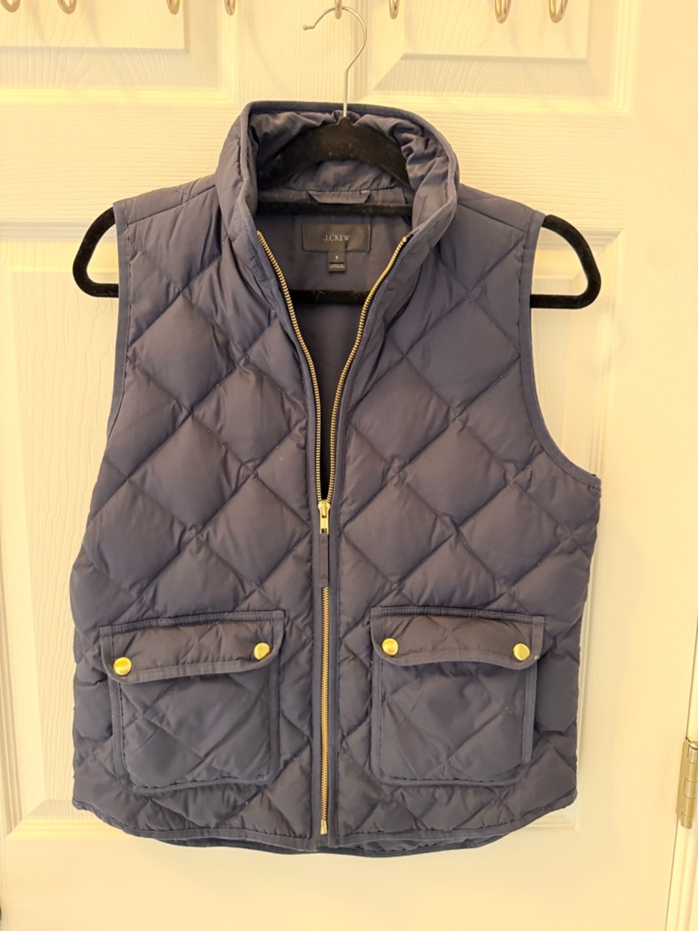 J. Crew Navy Quilted Puffer Vest with Gold Zipper